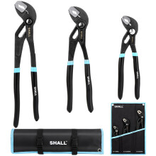 SHALL 3-Piece Groove Joint Pliers Set (12, 9-1/2, 7 Inch), Push-Lock Water Pump Pliers in Cr-v Steel, Fast Adjustable Tongue and Groove Pliers with