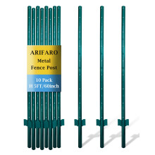 ARIFARO Metal Fence Posts 152cm / 5ft, Pack of 10, Sturdy Duty No Digging Garden U Post for Wire Fencing Steel Poles for Yard, Outdoor Wire
