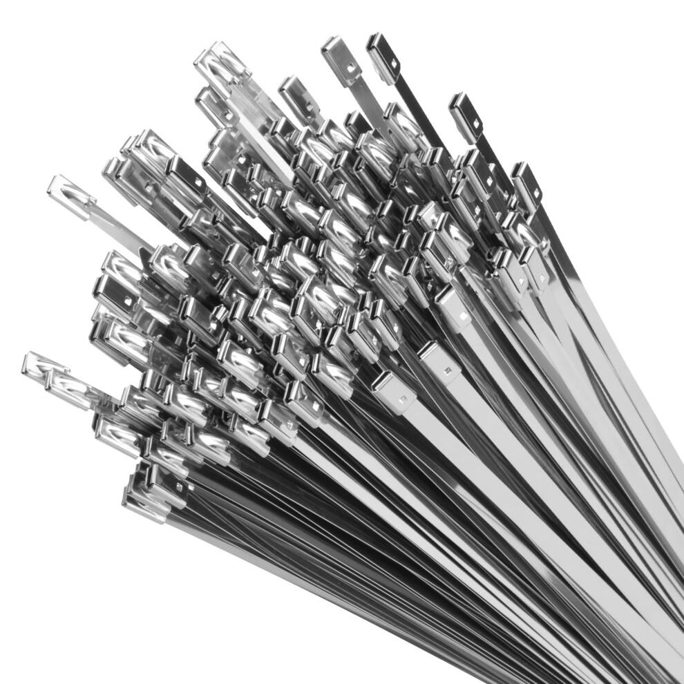 Xingo Metal Cable Ties 200 Pack, 300Mm X 4.6Mm, 304 Stainless Steel Heavy Duty Zip Ties, Multi-Purpose Self-Locking Cable Ties For Exhaust Wrap, 5051222350461