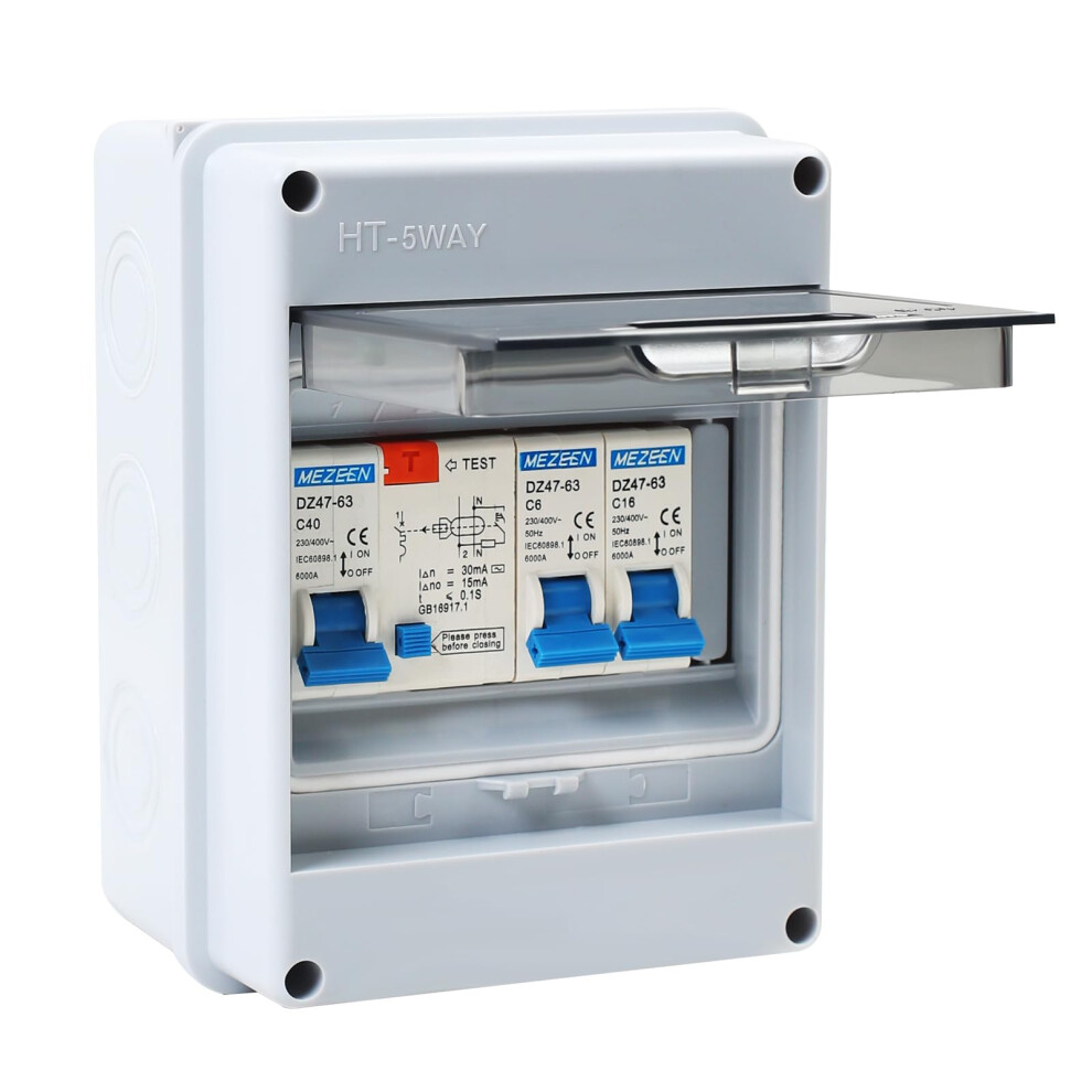 2 Way Garage Consumer Unit, Ip65 Protection Garage Caravan Consumer Unit, 40A 30Ma Rcd 2Mcb 6A+16A, Circuit Breaker, Anti-Leakage Fuse Box For 5051222352175