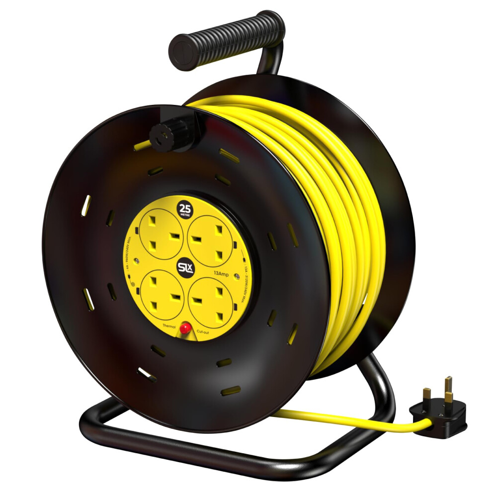 Extension Lead 25M Heavy Duty Cable Reel, 4 Socket Cord Reel Uk Plug Socket With Thermal Cut-Out Protection 13A Fused Plug 5051222352571