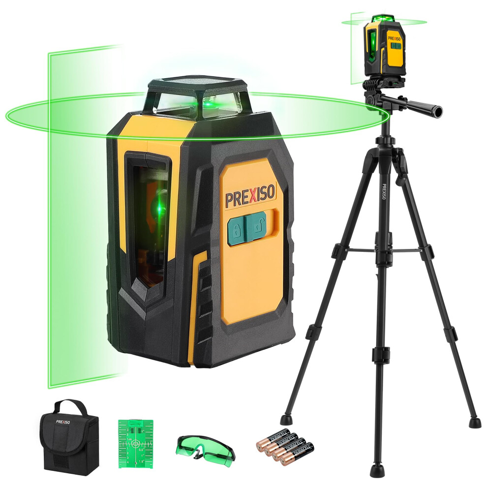 Prexiso Laser Level With Tripod, 30M Self Leveling Line Laser With Horizontal & Vertical Green Lines, Target Plate, Green Glasses, 360? Green Cross 5051222352786
