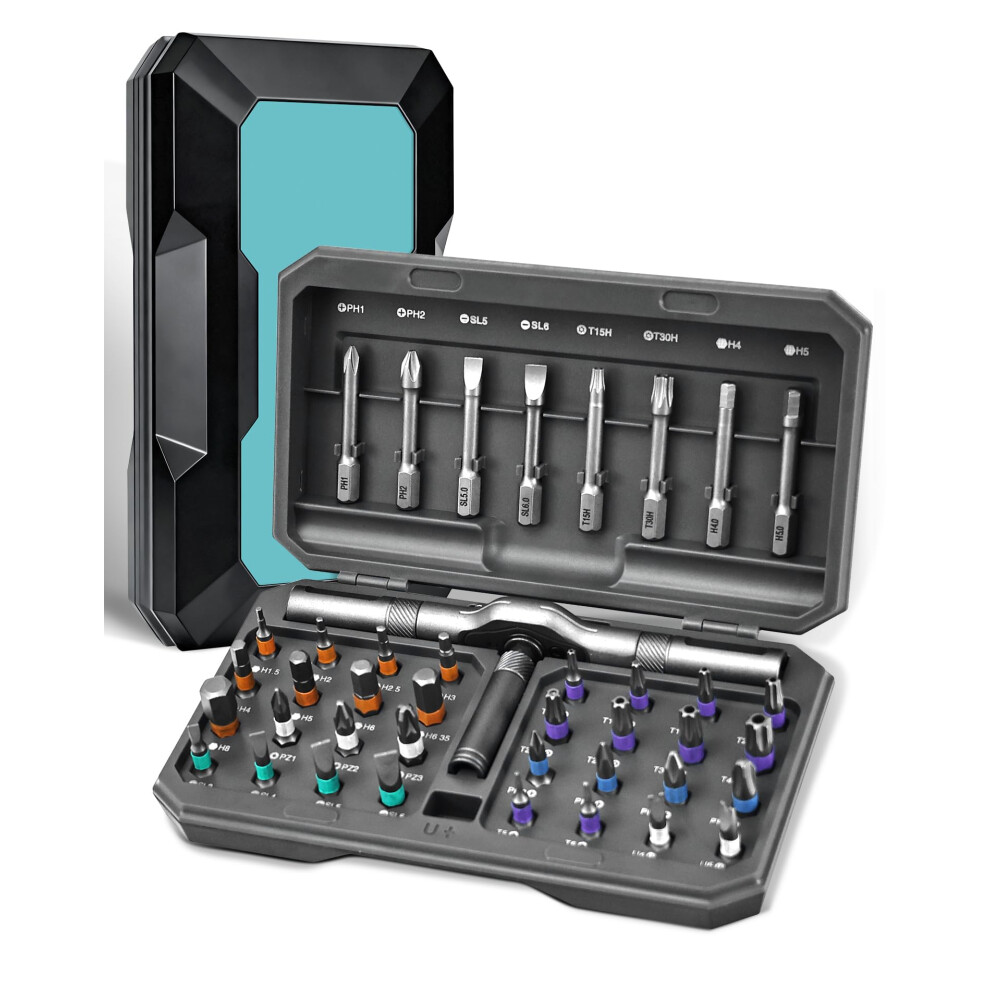 42 In 1 Magnetic Screwdriver Set, Ratchet Screwdriver Set, Diy Combination Flexible Shaft, Detachable T Ratchet Handle, Magnetic S2 Steel Bits, For 5051222353127