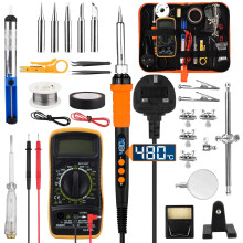 Soldering Iron Kit 90W with LCD Adjustable Temperature 180-480?C Fast Heating Ceramic Core, 19 Piece Soldering Kit with 5 Tips, Desoldering Pump,