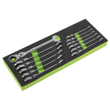 Sealey S0635 Metric Flexible Head Ratchet Combination Spanner Set, 12 Pieces, Silver