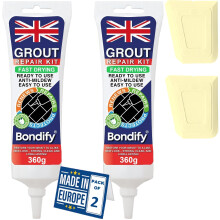 BONDIFY Waterproof Cream Grout Repair Kit Ready Mixed, 360g x 2PCs FAST DRYING, EXTRA VOLUME Anti Mould Tile Grout Reviver Cream for Shower, Bathroom,