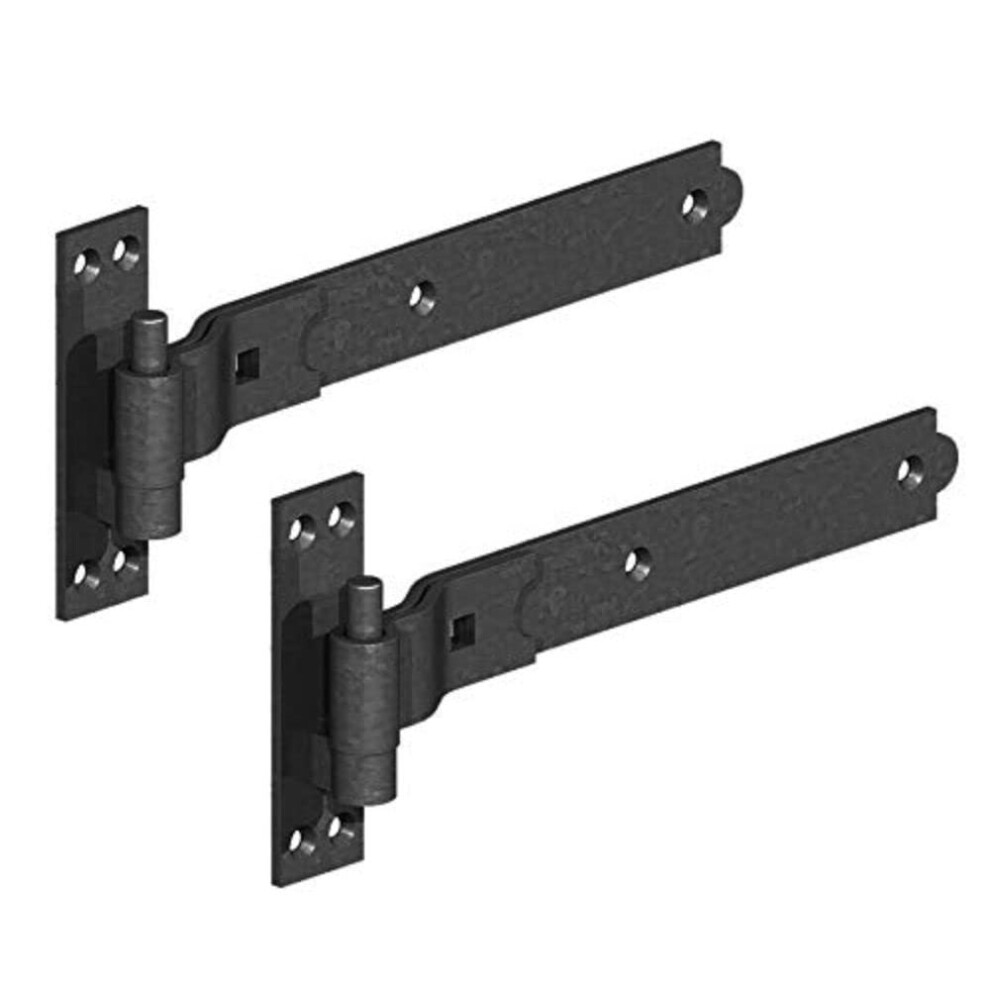 Merriway Bh06852 (2 Pcs) Gate Hinges Heavy Duty Hook And Band Cranked Necked Black 350Mm (14 Inch) - Pack Of 2 Pieces