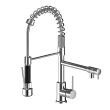 Suguword Commercial Kitchen Sink Mixer Tap with Two Spouts, Single Handle Pull Out Sprayer, 360 Degree Rotation High Arc Tap, Metal Brass Construction