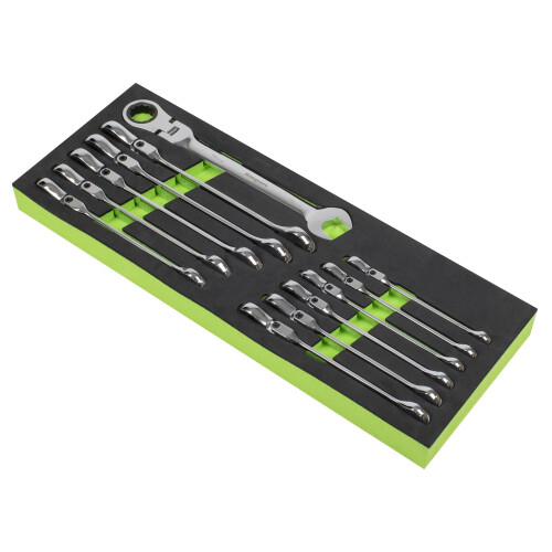 Sealey Sealey S0635 Metric Flexible Head Ratchet Combination Spanner Set, 12 Pieces, Silver 1