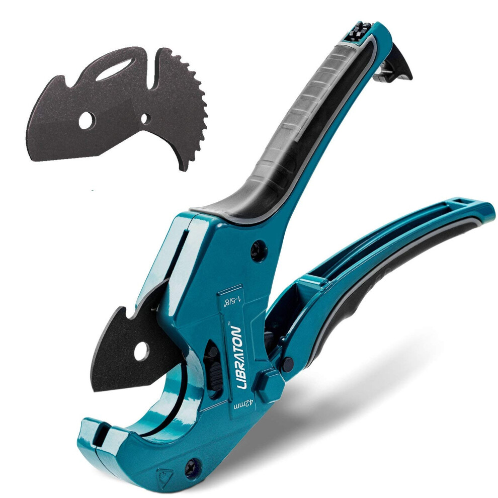 Libraton Pipe Cutter, Plastic Pipe Cutter 42Mm, Pvc Cutter With Replacement Blade, Pipe Cutting Tool With Ratchet Drive For Cutting Pex, Pvc, Ppr 5051222358986