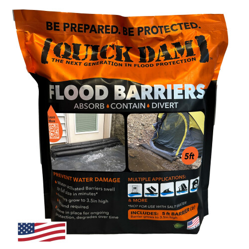 Quick Dam QD65-2 5' Barrier Water Flow Dust Bags, 2 Pack, Black