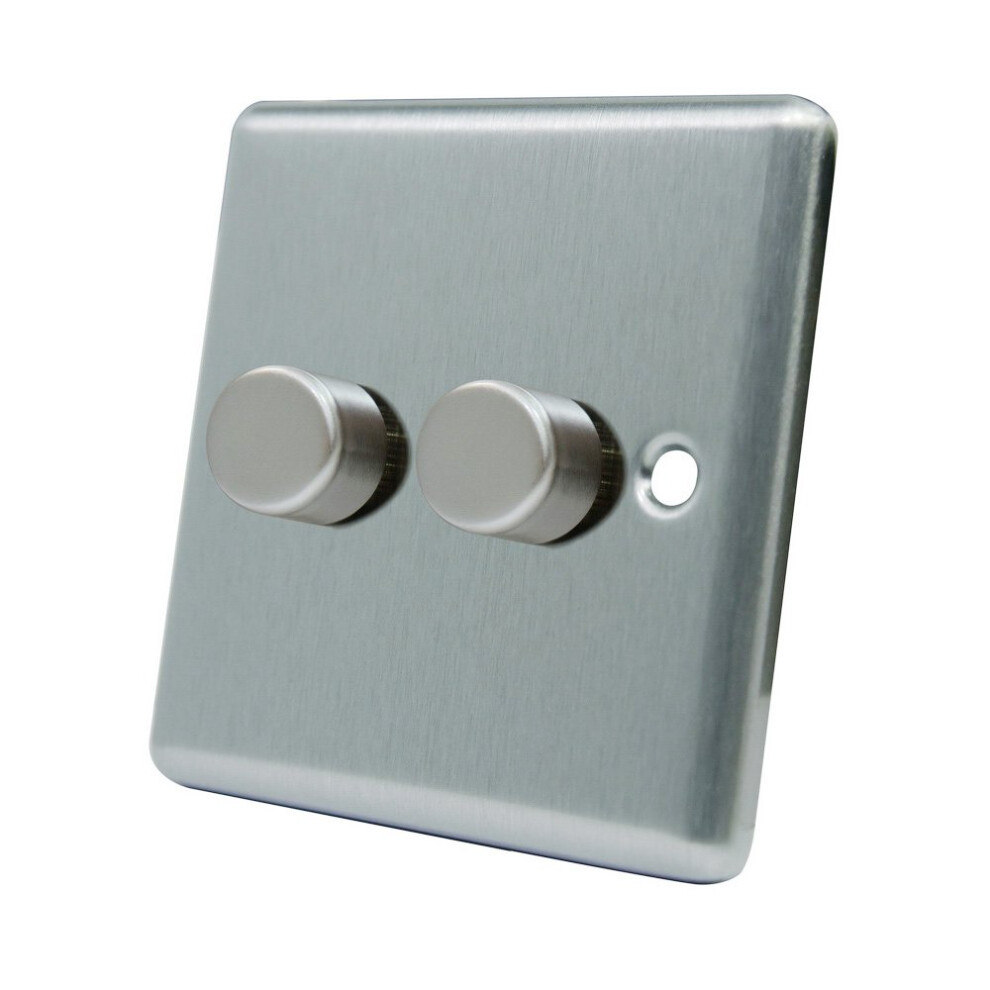 Aet Csc2gdim40 10 A 400 W 2-Gang 2-Way Satin Finish Chrome Classical Double Light Dimmer Switch 5051222357972