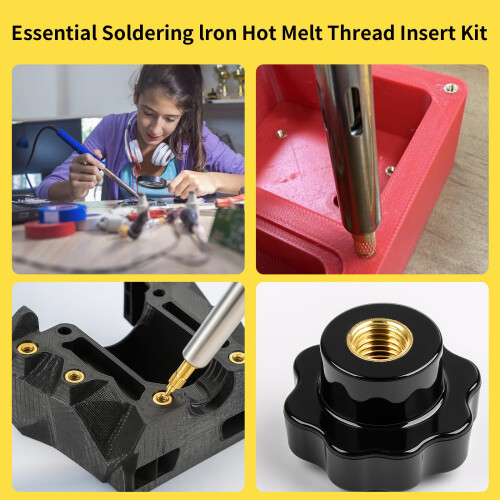 130PCS Threaded Inserts Nut Kit,60W Soldering Iron Heat Set Insert Tool Adjustable Temp Heat Thread Knurled Nut M2/M3/M4/M5/M6/M8 Threaded Inserts 2