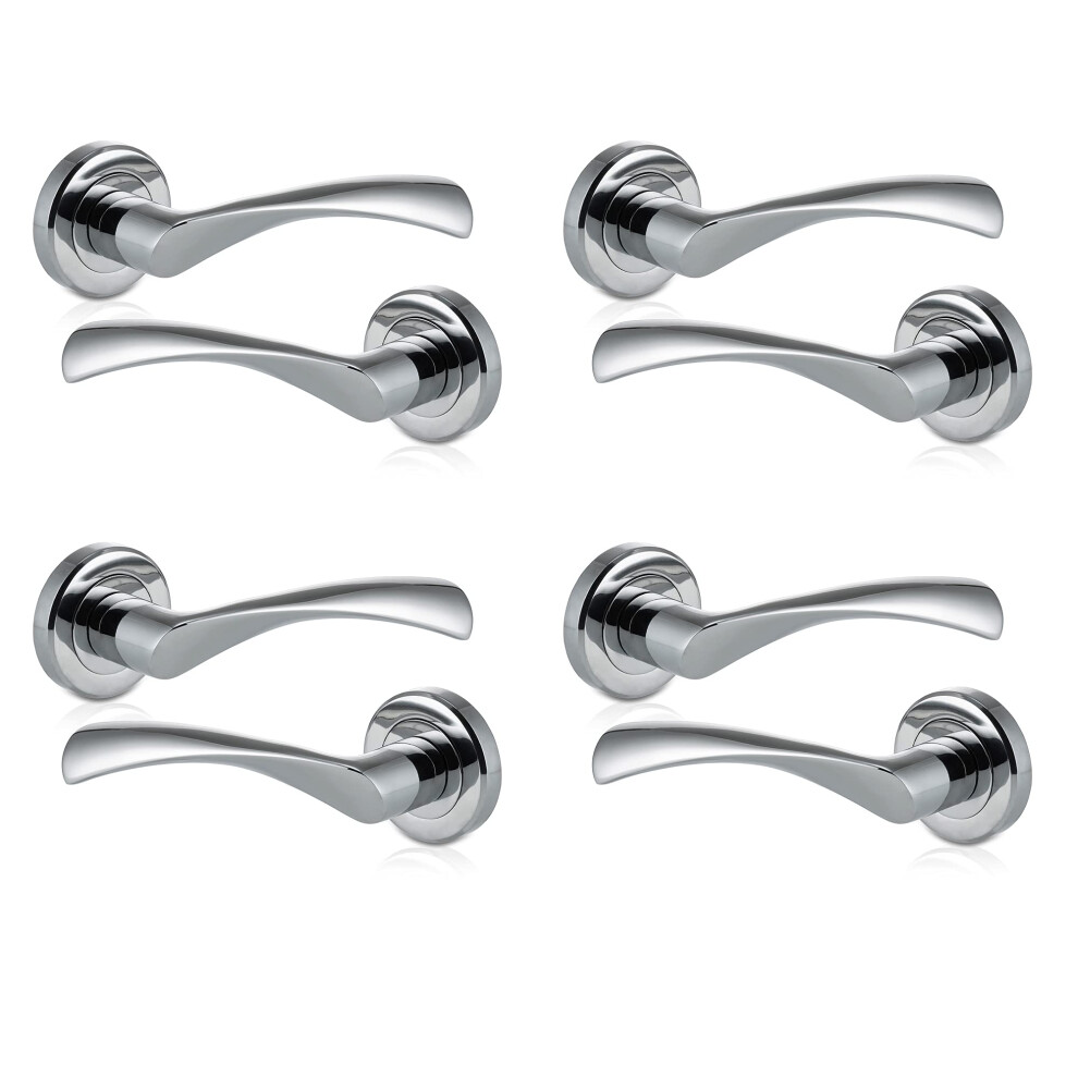 Xfort 4 Pack Door Handle On Rose, Warped Lever Door Handles In Polished Chrome Finish, Internal Lever Handle, Used As Internal Door Handles With A 5051222357361