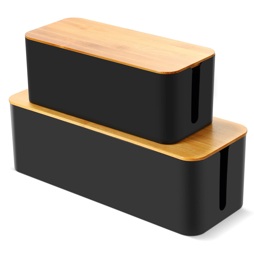 Cable Tidy Box, Larger Cables Organised Box, Set Of 2 Cable Storage Box With Bamboo Lid For Hiding Messy Cables Wire Management 16"X 6.2"X 5.4" And 5051222357736