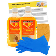 Wallpaper Stripper Bundle for Fast Removal - 2 x Stripping Liquid Bundled with Sponge and Latex Free Gloves - Wallpaper Remover Kit - by Decorator's