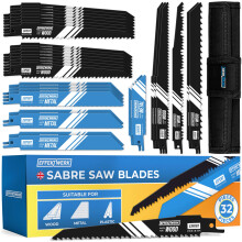 Effektwerk Reciprocating Saw Blades (32 Pieces) w/Storage Case, Carbide Steel Replacement Saw Blade Set for Tree Pruning, HCS & Bi-Metal Sabre Saws