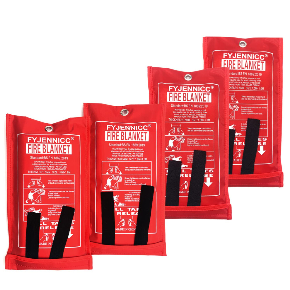 Fyjennicc Fiberglass Fire Blanket With Flame-Retardant Cotton Tapes,39.3?39.3 Inches, 4Pack 5051222356494