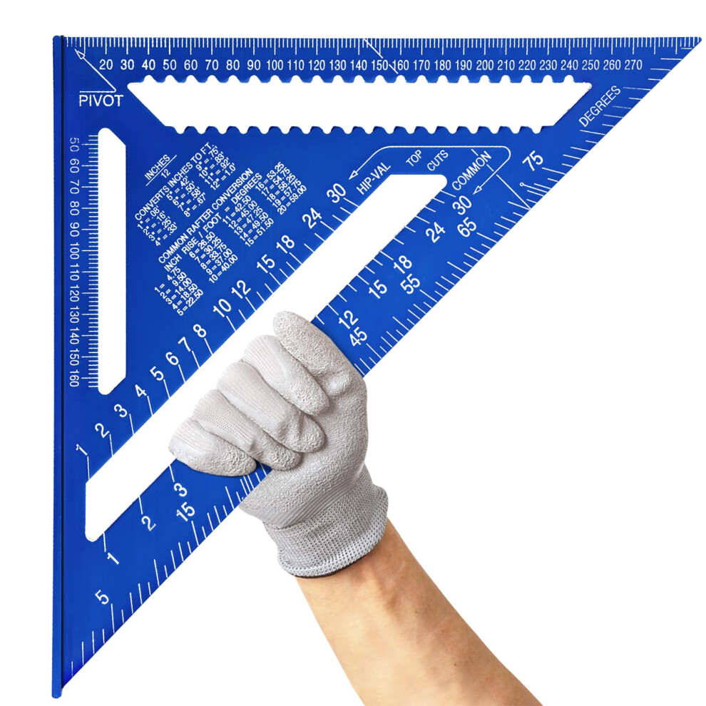 Senbaler 12 Inch/300Mm Aluminum Alloy Triangle Ruler, Woodworking Speed Square Metric, Carpenters Square For Angle Measuring Marking (Blue) 5051222356968