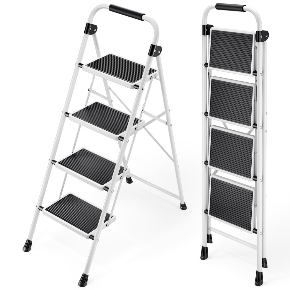 Kingrack Step Ladder, Folding Ladder With Non-Slip And Wide Pedal, Folding Step Stool For Adults, Lightweight And Portable Step Ladder (White, 4 Steps 5051222357286