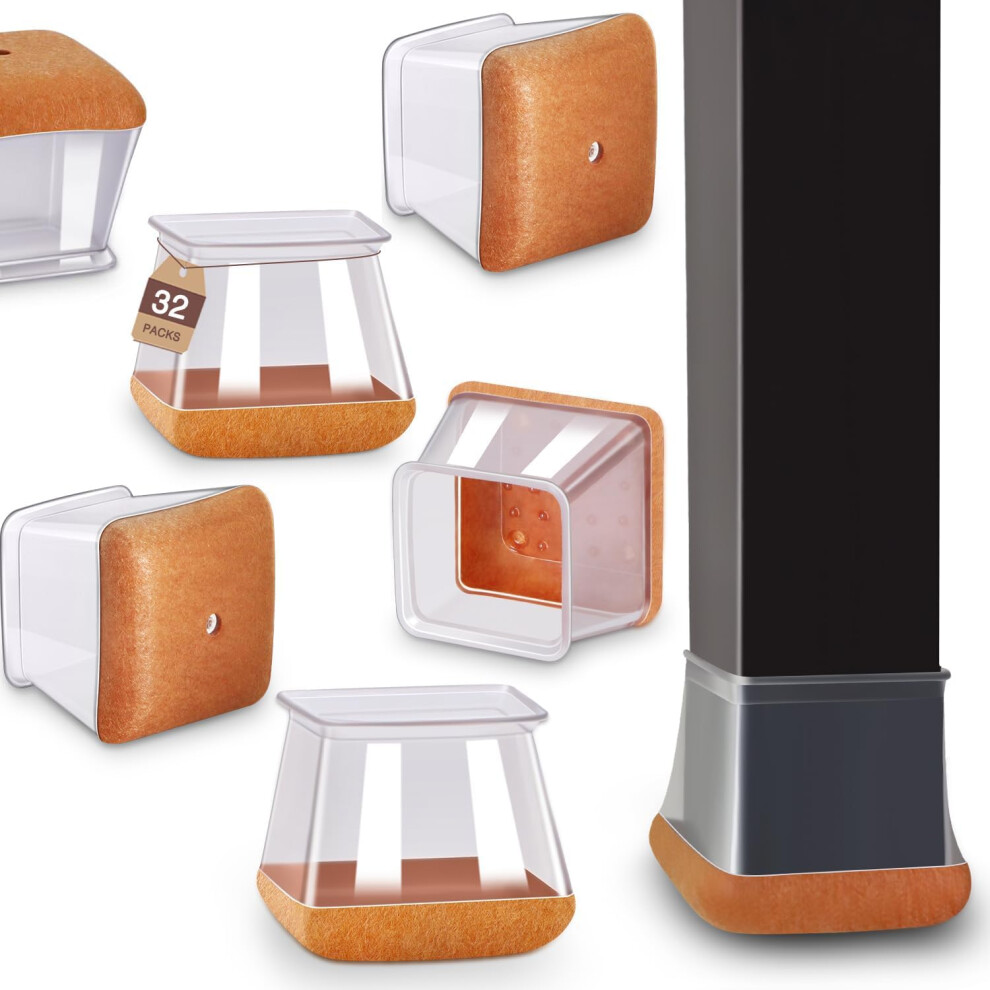 32 Pcs Chair Leg Floors Protectors Furniture Pads Floor Protectors For Hardwood Floors Large Chair Sliders Silicone Covers With Stronger Felt Pads 5051222358887