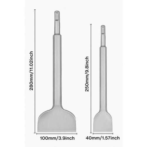 Lytool Tile Chisel SDS-Plus, 2pcs 250x40mm+280x100mm SDS Masonry Concrete Chisel Set, Tile Removal Tool, Tile Grooving Scraping Scaling Chisels 2