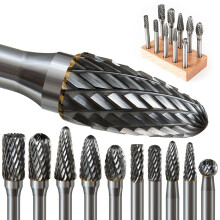 FOTYBEI Tungsten Carbide Burr Set 1/4" Shank - 10Pcs Double Cut Rotary Burrs Die Grinder Bits for Metal and Wood Working, Grinding, Drilling, Milling,