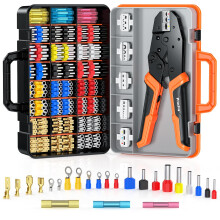 Crimping Pliers Set with Box,Preciva 0.25-10m? Ratcheting Wire Crimper Tool Set for Heat Shrink,395PCS Ferrule Terminals with 6 Heads for Quick Change