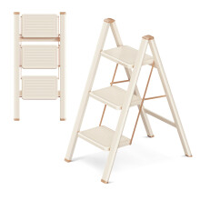 GameGem 3 Step Ladder, 3 Step Stool for Adults, Folding Step Ladder with Secure Footing, Widened Pedal, Aesthetically Pleasing Looking, Blends Right