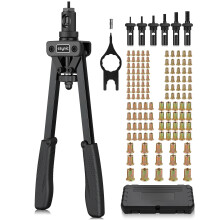 eSynic Professional 14 Inch Rivnut Tool Kit Heavy Duty Hand RIV Nut Gun Set with 125Pcs M3 M4 M5 M6 M8 M10 Rivet Nuts&6 Nut Riveter Mandrel-Save