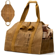 OneTigris Firewood Carrier, 2-in-1 Firewood Log Carrier Bag, Waxed Canvas Firewood Tote Carrier Extra Large Firewood Carriers with Handles for Fire