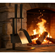 Kingson 3-Piece Fireplace Tools Set Includes Brush, Shovel, and Stand 16x16x35.5cm Log Burner Accessories Complete Fireside Companion Set Black