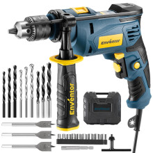 Enventor Hammer Drill, 750W 0-3100RPM Electric Corded Hammer Drill, Variable Speed, 13mm Chuck, 360? Auxiliary Handle, with 24pcs Accessories for