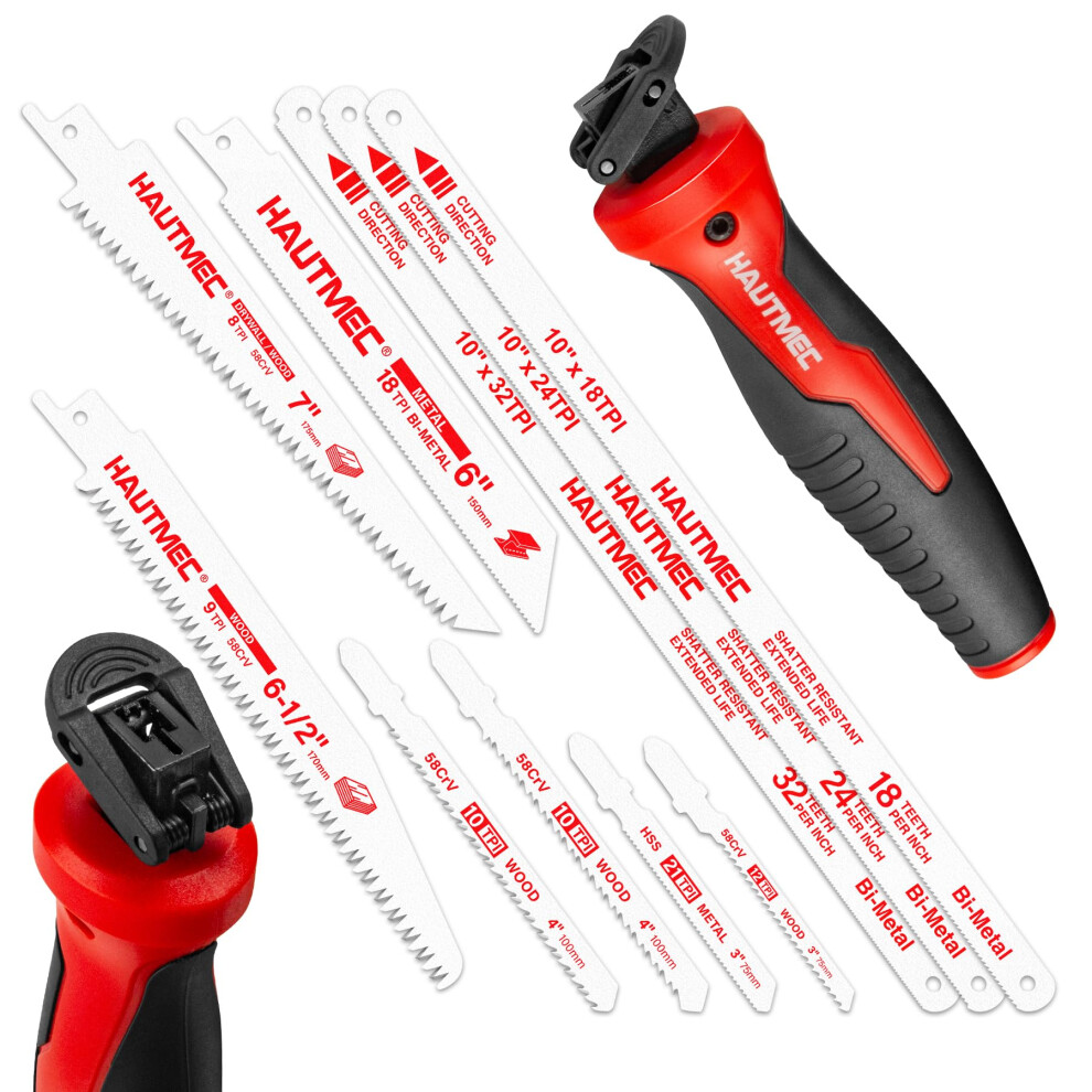 Hautmec 10-In-1 Multi Blades Hand Saw With Quick-Release Change Mechanism And Pro Hss/Cr-V/Bi-Metal Blades, Compact Hacksaw, Jab Saw, Versatile 5051222355237