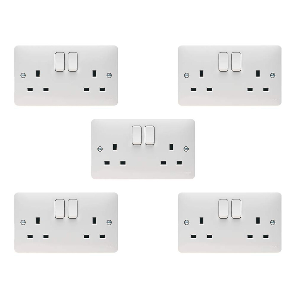 5 Pack - Hager 13A 2 Gang Double Pole (Dual Earth) Switched Socket - Sollysta Range (5) 5051222365069