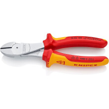 KNIPEX High Leverage Diagonal Cutter Chrome-Plated Insulated with Multi-Component Grips, VDE-Tested 180 mm, 74 06 180