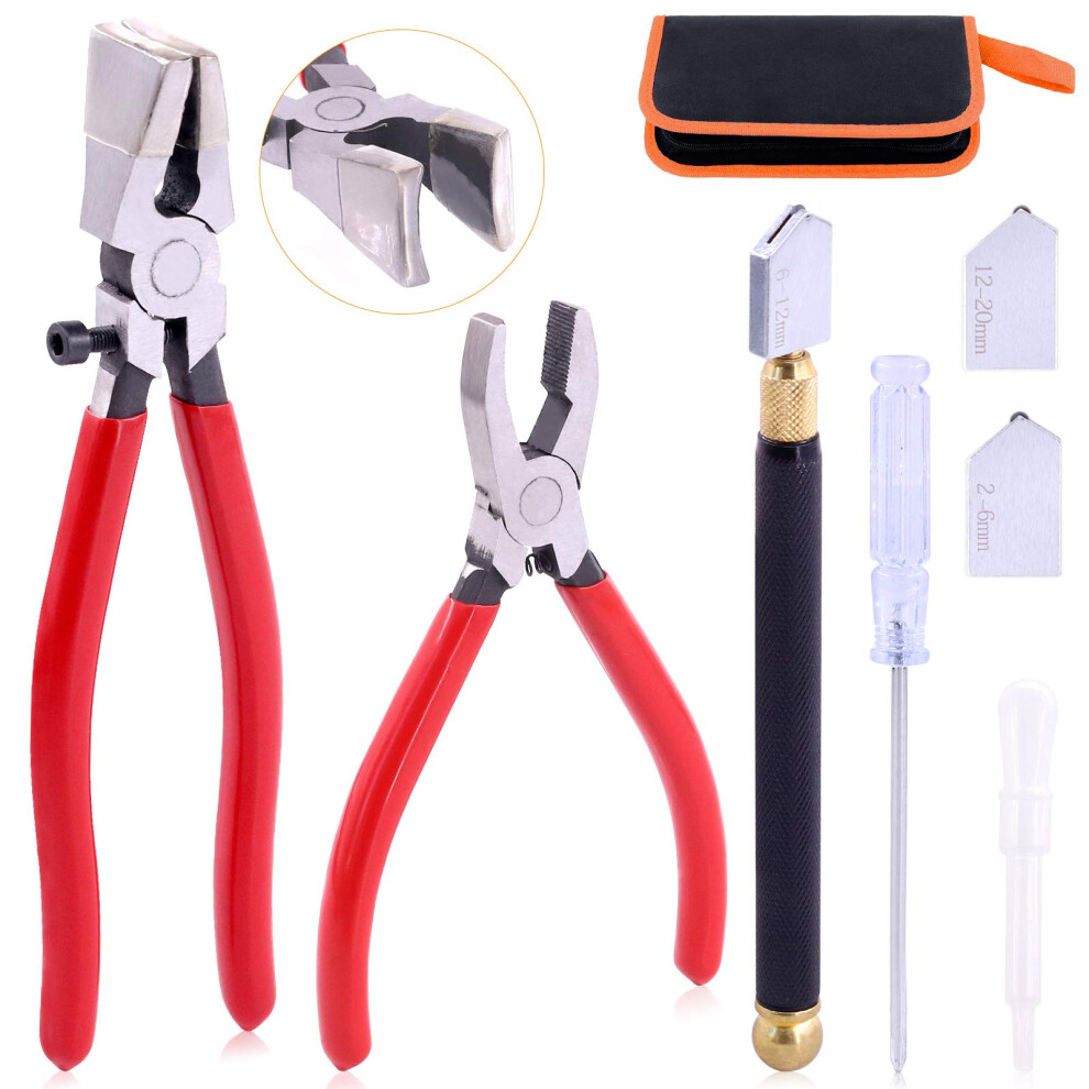 Rustark 3Pcs Premium Glass Running Breaking Pliers And Class Cutter Kit, Heavy Duty Glass Cutting Tool With Rubber Tip, Work Great For Stained Glass, 5051222364123