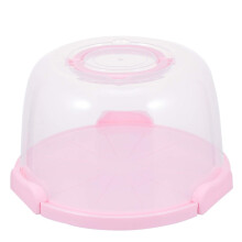 Cake Carrier with Clear Dome Lid, 8 Inch Round Cake Holder with Handle, Pink Durable Plastic