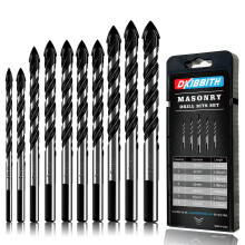 10 Piece Masonry Drill Bits Set for Tile Glass Ceramic Brick Wood, 3mm to 12mm Drilling Bits with Triangle Handle, YG8 Tungsten Steel Alloy