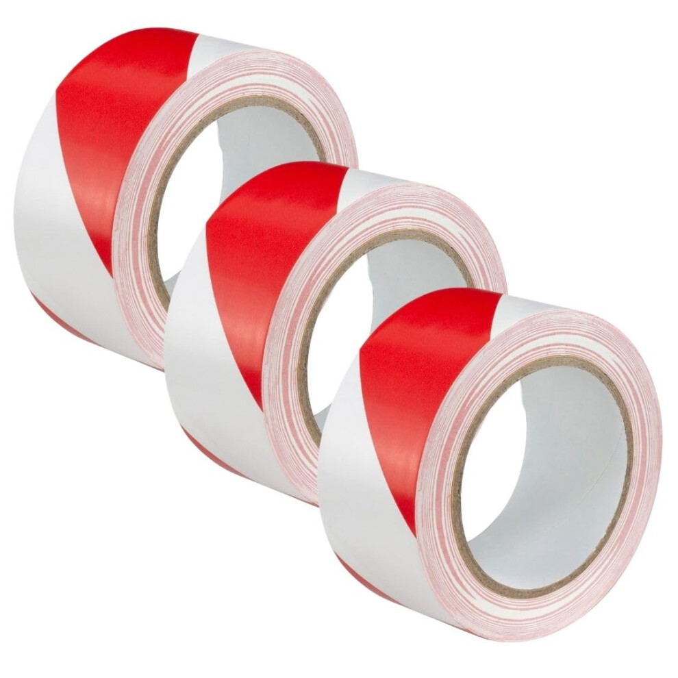 Gtse Hazard Tape Red And White, 50Mm (2") X 33M, Strong Adhesive Warning/Caution Tape, Floor Marking Tape, 3 Rolls 5051222361351