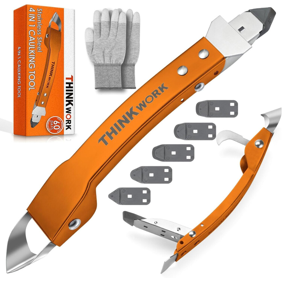 4 In 1 Silicone Caulking Tool Kit, Thinkwork Sealant Finishing Tool, Smoothing Removal Caulk With Pads, Stainless Steel Caulk Remover Tool For Home 5051222361368