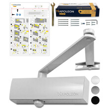 NAPOLEON N-1000 Robust Automatic Door Closer - EN1154/EN1634 Standards - Commercial & Residential - Door from 20Kg to 60Kg Size 3 - Drilling Template