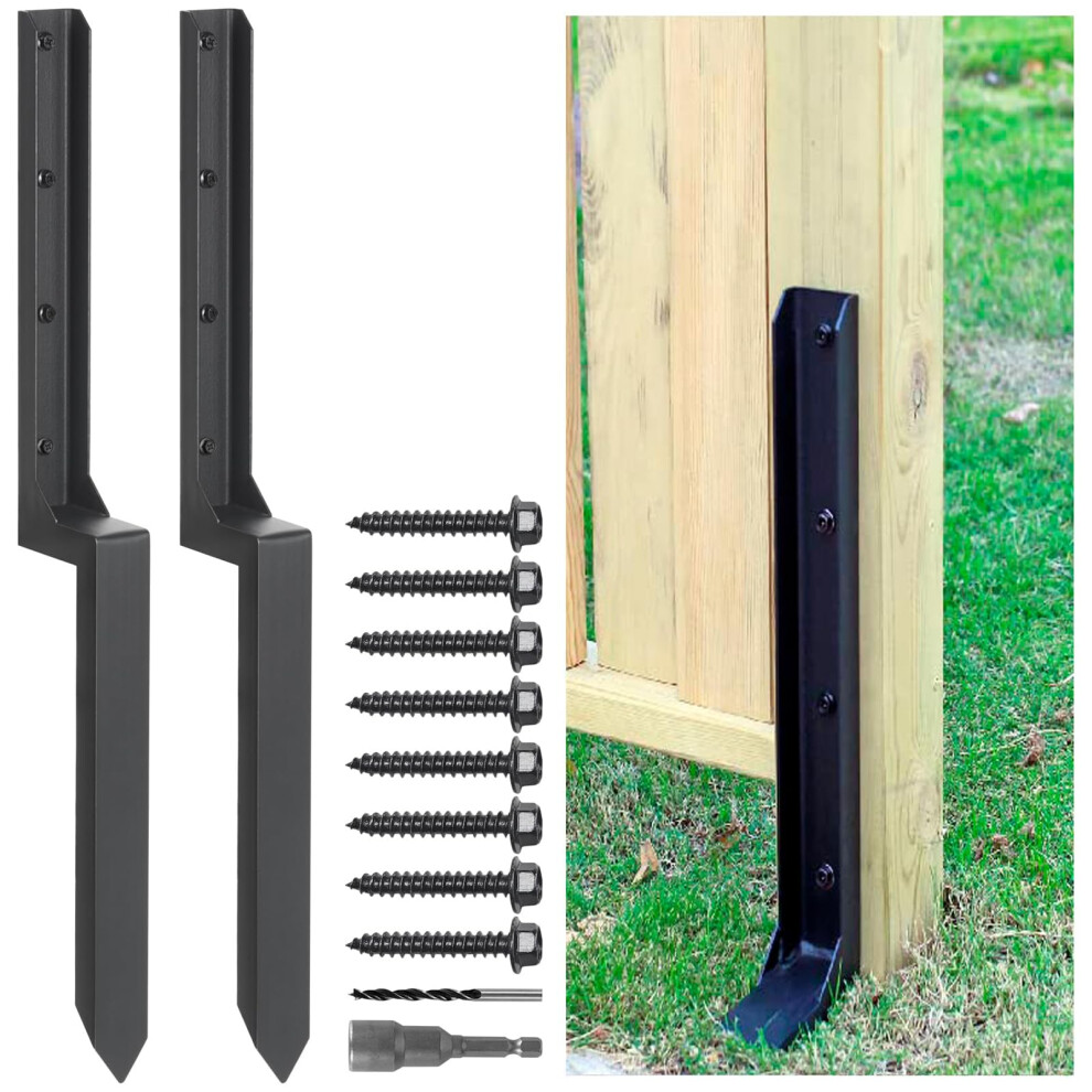 Anmas Power Heavy Duty Steel Fence Post Repair Stakes - 2 Pack Ground Spike For Tilted/Broken Wood Fence Post 5051222365106