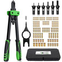 eSynic Heavy Duty Rivet Nut Gun Rivnut Tool 14 Inch Rivnut Tool Kit Pop Rivet Nut Tool Set Double Hands Riveter Nut Gun with 150pcs Nuts Include