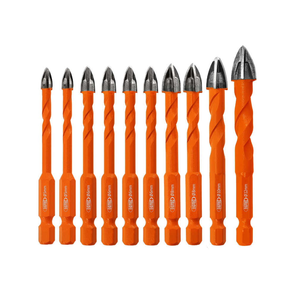 Bgtec Masonry Drill Bits Set - 5Mm*2/6Mm*4/8Mm*2/10/12Mm Tungsten Carbide Tip Tile Drill Bit Set For Ceramic Tile, Brick Wall, Concrete, Wall Mirror, 5051222363492