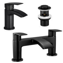 Peppermint Bath and Basin Mixer Taps Set with Pop up Slotted Basin Waste Matte Black Waterfall Bathroom Sink Tap & Bathtub Filler Tap Tub Faucet