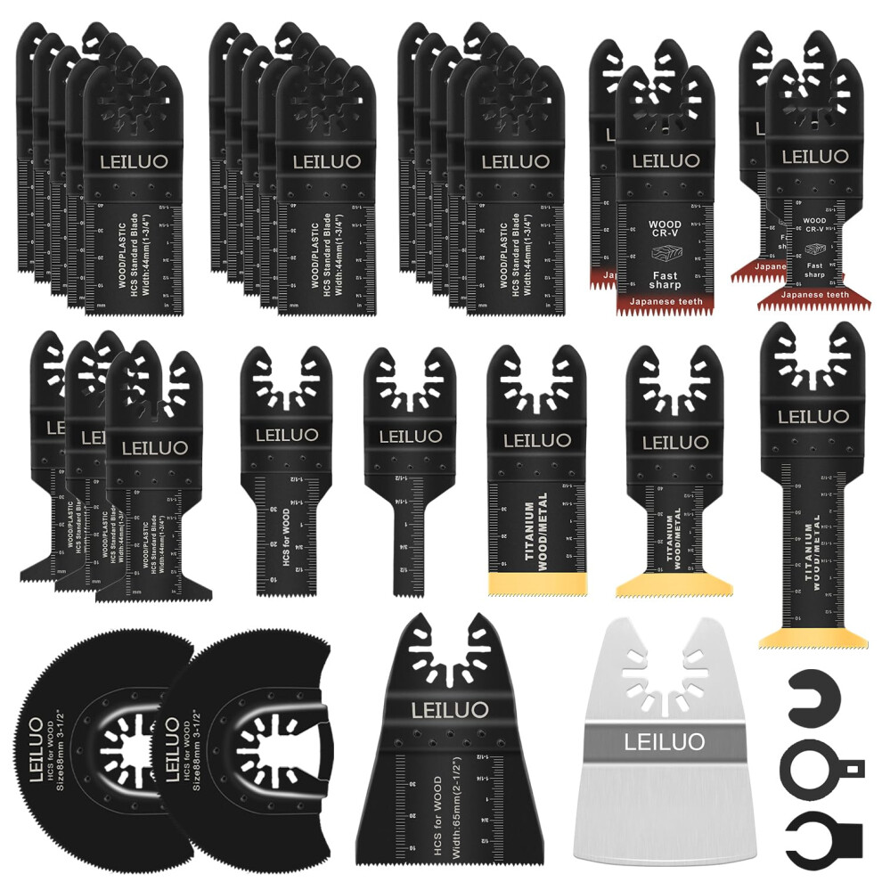 Leiluo 34 Pcs Oscillating Multi Tool Accessories For Wood Nails Drywall Universal Titanium Multitool Attachments With Storage Bag Compatible With 5051222364437