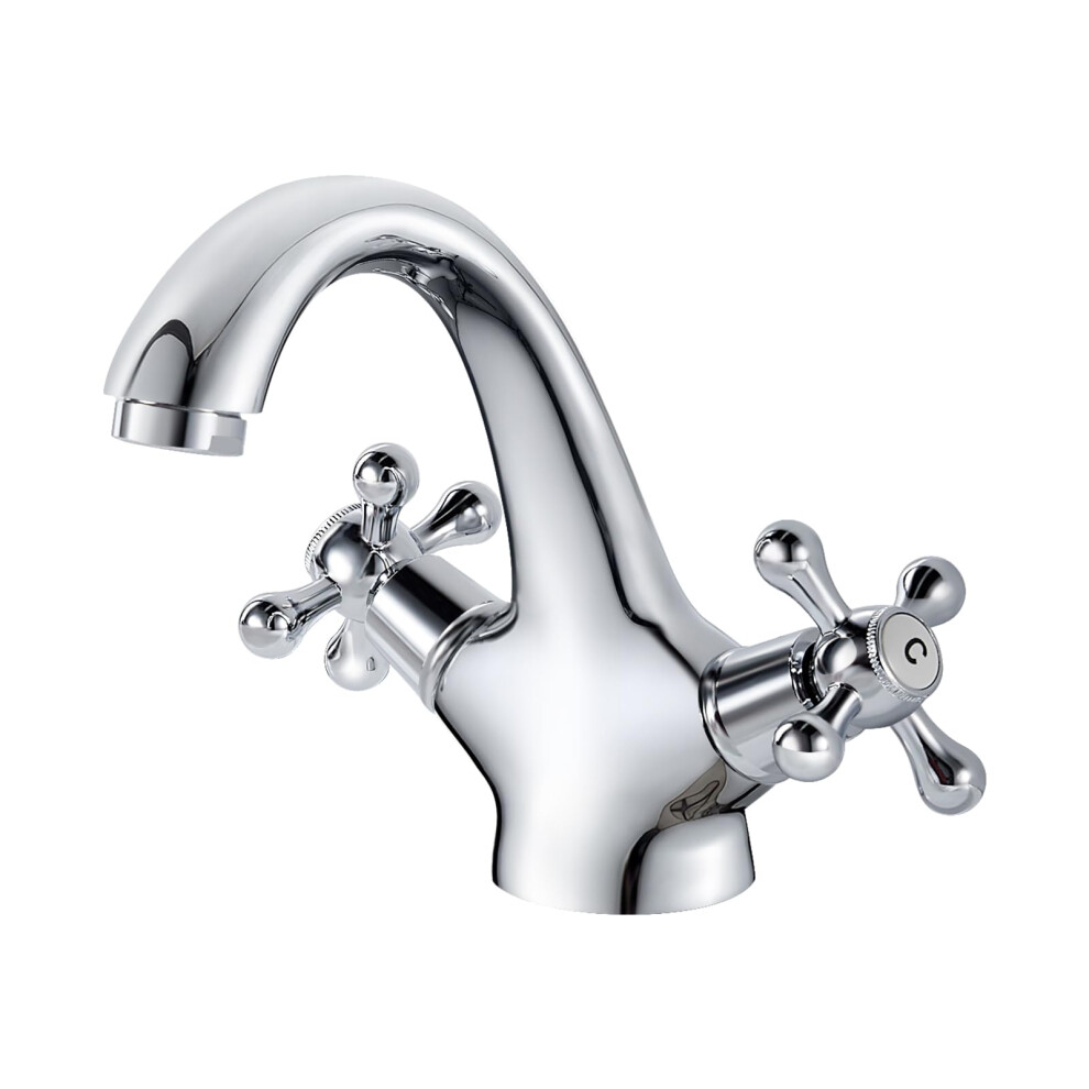 Victorian Basin Mixer Tap Monobloc Bathroom Sink Tap Dual Lever Traditional Bathroom Faucet With Uk Standard Hoses, Single Lever Hot And Cold Mixer, 5051222360286