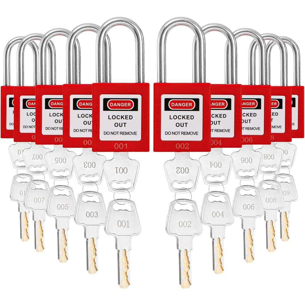 Wuweot 10 Pack Lockout Tagout Locks, Keyed Different Red Loto Safe Padlocks, Osha Compliant Safety Locks With Keys For Lock Out Tag Out Stations And 5051222362686