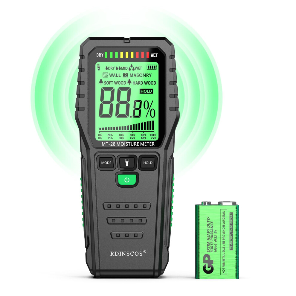 Rdinscos Pinless Moisture Meter For Walls Non-Destructive Damp Meter With Lcd Display Damp Detector For Building Materials, Floors, Firewood, Caravan 5051222362976